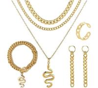 TOFBS Ensemble Bijoux Serpent Chaîne Cubaine Collier Multicouche Bracelet Bague Boucles D'oreilles Pendentif Accessoires Femme