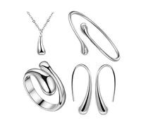 TOFBS Ensemble de Bijoux pour Femme et Fille Argent Or Goutte d'eau Pendentif Collier Boucles d'oreilles Bracelet et Bague Ensemble (Argent)