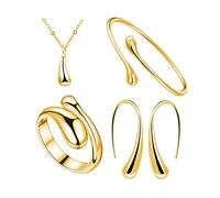 TOFBS Ensemble de Bijoux pour Femme et Fille Argent Or Goutte d'eau Pendentif Collier Boucles d'oreilles Bracelet et Bague Ensemble (Or)