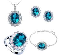 TOFBS Ensemble de Bijoux pour Femme et Fille Zircone Cubique Pendentif Collier Boucles d'oreilles Bracelet et Bague Ensemble Princesse Diana Parure de Bijoux (Bleu marine)