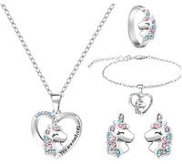 TOFBS Ensemble de Bijoux pour Filles Cheval Collier Bracelet Bague Boucles d'oreilles Bijoux Set Cadeau d'anniversaire Bijoux Enfants pour Fille