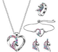 TOFBS Ensemble de Bijoux pour Filles Cheval Collier Bracelet Bague Boucles d'oreilles Bijoux Set Cadeau d'anniversaire Bijoux Enfants pour Fille