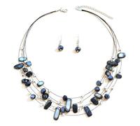 TOFBS Ensembles de Bijoux Collier de Perles en Coquillage de Chaîne en Couches Bohème et Boucles d'Oreilles Parure Bijoux de Mode (Noir)