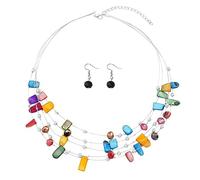 TOFBS Ensembles de Bijoux Collier de Perles en Coquillage de Chaîne en Couches Bohème et Boucles d'Oreilles Parure Bijoux de Mode (Coloré/a)