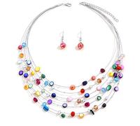 TOFBS Ensembles de Bijoux Collier de Perles en Coquillage de Chaîne en Couches Bohème et Boucles d'Oreilles Parure Bijoux de Mode (Coloré/b)