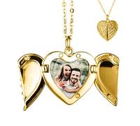 TOFBS Médaillon à ouvrir avec chaîne en forme de cœur et ailes d'ange pour femme - Personnalisable - Avec photo, Métal