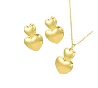 TOFBS Parure Bijoux Coeur Double Superposé Collier Boucles D'oreilles Ensemble Plaqué Or 18k Brillant Élégant Romantique