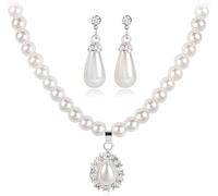 TOFBS Parure Bijoux Femme Collier Perles Goutte Cristal Boucles D'oreilles Pendantes Élégant Mariage Bijouterie Luxe Accessoire