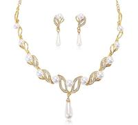 TOFBS Parure Bijoux Femme Collier Perles Goutte Cristal Boucles D'oreilles Pendantes Élégant Mariage Bijouterie Luxe Accessoire
