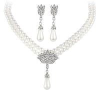 TOFBS Parure Bijoux Femme Collier Perles Goutte Cristal Boucles D'oreilles Pendantes Élégant Mariage Bijouterie Luxe Accessoire