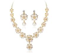 TOFBS Parure Bijoux Femme Collier Perles Goutte Cristal Boucles D'oreilles Pendantes Élégant Mariage Bijouterie Luxe Accessoire