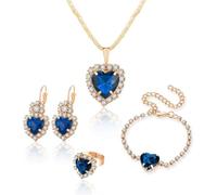 TOFBS Parure Bijoux Femme Cœur Cristal Brillant Collier Boucles D'oreilles Bracelet Bague Ensemble Élégant Doré Noir