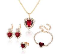 TOFBS Parure Bijoux Femme Cœur Cristal Brillant Collier Boucles D'oreilles Bracelet Bague Ensemble Élégant Doré Noir