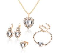 TOFBS Parure Bijoux Femme Cœur Cristal Brillant Collier Boucles D'oreilles Bracelet Bague Ensemble Élégant Doré Noir