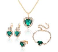 TOFBS Parure Bijoux Femme Cœur Cristal Brillant Collier Boucles D'oreilles Bracelet Bague Ensemble Élégant Doré Noir