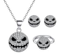 TOFBS Parure Bijoux Femme Punk Y2k Ensemble Bijoux Tête de Squelette Bagues et Boucles D'oreilles Collier en Strass Fête d'Halloween Accessoires(Noir)