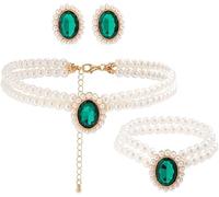 TOFBS Parure Bijoux Ovale Cristal Émeraude Collier Bracelet Boucles D'oreilles Perles Élégantes Ensemble Luxueux Femme