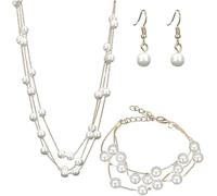 TOFBS Parure Bijoux Perles Multicouche Collier Bracelet Boucles D'oreilles Ensemble Élégant Accessoires Femme Mariage Cérémonie
