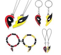 TOFBS Parure Bijoux Série de Super Héros Personnalité Créative Collier Bracelet Porte Clés Laniere Telephone Portable avec Pendentif en Forme de Demi Cœur en Rouge et Jaune