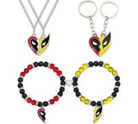 TOFBS Parure de Bijoux Deadpool Wolverine Collier Amitié Magnétiques Correspondant Pendentif Bracelet Porte Clé Ensemble Cadeau pour Hommes Femmes