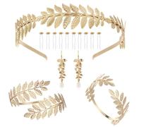 TOFBS Parure de Bijoux pour Femmes Feuilles de Laurier Romain Diadème Peigne à Cheveux Manchette Pendentif Boucles D'oreilles Déesse Grecque Parure Bijoux Accessoires