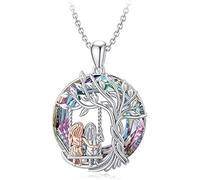 TOFBS Pendentif Arbre Rond Balançoire Cristal Bijou Collier Femme Argenté Amitié Soeurs Charme Amulette
