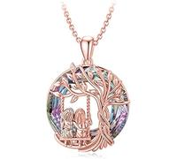 TOFBS Pendentif Arbre Rond Balançoire Cristal Bijou Collier Femme Argenté Amitié Soeurs Charme Amulette
