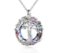 TOFBS Pendentif Arbre Vie Circulaire Cristal Multicolore Collier Argent Bijoux Femme Accessoire Symbolique
