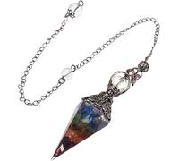 TOFBS Pendule Radiesthésie Pyramide Cristal 7 Chakras Quartz Naturel Chaîne Métal Vintage Méditation Lithothérapie