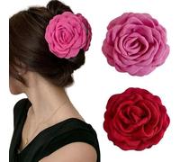 TOFBS Pince Cheveux 2 Pcs Fleur Pince Griffes Colorée Maintien Fort Grandes Antidérapantes Élégantes Accessoires pour Femmes Filles（Rose + Rouge）