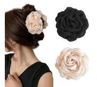 TOFBS Pince Cheveux 2 Pcs Fleur Pince Griffes Colorée Maintien Fort Grandes Antidérapantes Élégantes Accessoires pour Femmes Filles（Noir + Beige）