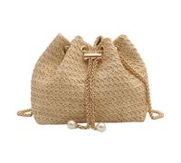 TOFBS Sac a Main Femme Pochette en Paille Tissée Plage d'Été Embrayage Soirée Sacs à Bandoulière avec Chaîne Métal pour Fête Mariage Vacances Boule (Kaki)