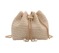 TOFBS Sac a Main Femme Pochette en Paille Tissée Plage d'Été Embrayage Soirée Sacs à Bandoulière avec Chaîne Métal pour Fête Mariage Vacances Boule (Beige)