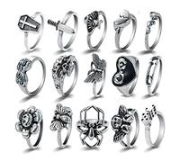 TOFBS Vintage Punk Bague Ensemble pour Hommes Femmes Gothique Knuckle Bague Emo Rings Empilable Phalange Anneaux Set Bohème Y2K Papillon Serpent Crâne Coeur Fleur Bagues (15 Pièces)