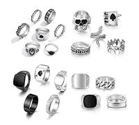 TOFBS Vintage Punk Bague Ensemble pour Hommes Femmes Gothique Knuckle Bague Emo Rings Empilable Phalange Anneaux Set Bohème Y2K Papillon Serpent Crâne Coeur Fleur Bagues (21 Pièces)