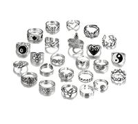 TOFBS Vintage Punk Bague Ensemble pour Hommes Femmes Gothique Knuckle Bague Emo Rings Empilable Phalange Anneaux Set Bohème Y2K Papillon Serpent Crâne Coeur Fleur Bagues (24 Pièces)