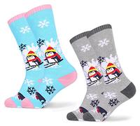 Tofern 2 Paires de Chuassettes de Ski pour Enfant Garçon Épaisses Respirant Douces sur les jambes Garçons et filles Ski Snowboard (as4, 31-35, regular, Gris + Bleu Clair)