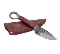 Toferner à lame fixe de Couteau en acier Celtic Eye - forgé à la main & à l’aspect antique - Lame pointue ultra-tranchante - Design antique élégant - Étui en cuir authentique inclus