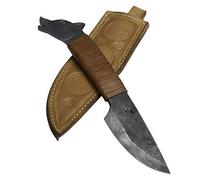 Toferner - Anup Couteau de chasse à lame fixe de Couteau en acier - forgé à la main & à l’aspect antique - Étui en cuir authentique inclus