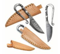 Toferner Couteau à lame fixe de Couteau en acier Celtic - forgé à la main - Lame pointue ultra-tranchante - Étui en cuir authentique inclus