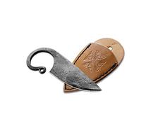 Toferner Couteau à lame fixe de Couteau en acier Celtic - forgé à la main - Lame pointue ultra-tranchante - Étui en cuir authentique inclus