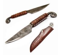 Toferner Couteau de chasse à lame fixe de Couteau en acier tête d'oiseau - forgé à la main & à l’aspect antique - Lame pointue ultra-tranchante - Étui en cuir authentique inclus