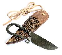 Toferner Couteau de en acier celtique - Forgé à la main - Lame pointue ultra tranchante - Style antique élégant - Avec étui en cuir véritable