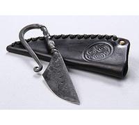 Toferner Couteau de en acier celtique - Forgé à la main - Lame pointue ultra tranchante - Style antique élégant - Avec étui en cuir véritable