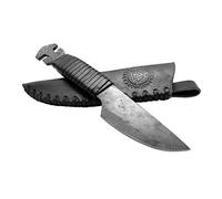 Toferner Couteau Viking Thor à lame fixe de Couteau en acier - forgé à la main- Lame pointue ultra-tranchante - Étui en cuir authentique inclus