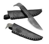 Toferner Le corbeau d'Odin à lame fixe de Couteau en acier tête d'oiseau - forgé à la main & à l’aspect antique - Lame pointue ultra-tranchante - Étui en cuir authentique inclus