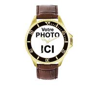 Toff London Cadeaux Photo gravables personnalisés pour Hommes et garçons, Montre à Mouvement analogique à Quartz avec Bracelet en Cuir, Montre personnalisée