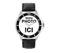 Toff London Cadeaux Photo gravables personnalisés pour Hommes et garçons, Montre à Mouvement analogique à Quartz avec Bracelet en Cuir, Montre personnalisée