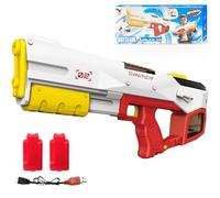 TOFFCAEA Pistolet à Eau Électrique, Absorption Automatique de l'eau Pistolet a Eau, Portée de 8-10M, 2 Modes de Tir, 2 Batteries Rechargeables Amovibles, Convient pour la Piscine (Rouge et Blanc)