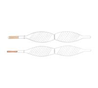 Tofficu 2 Pièces Panier à Poisson Cuit avec Poignée en Bois, Clip Barbecue | Structure Filaire, Usage Facile, Rangement Simple, pour Poissons et Pains